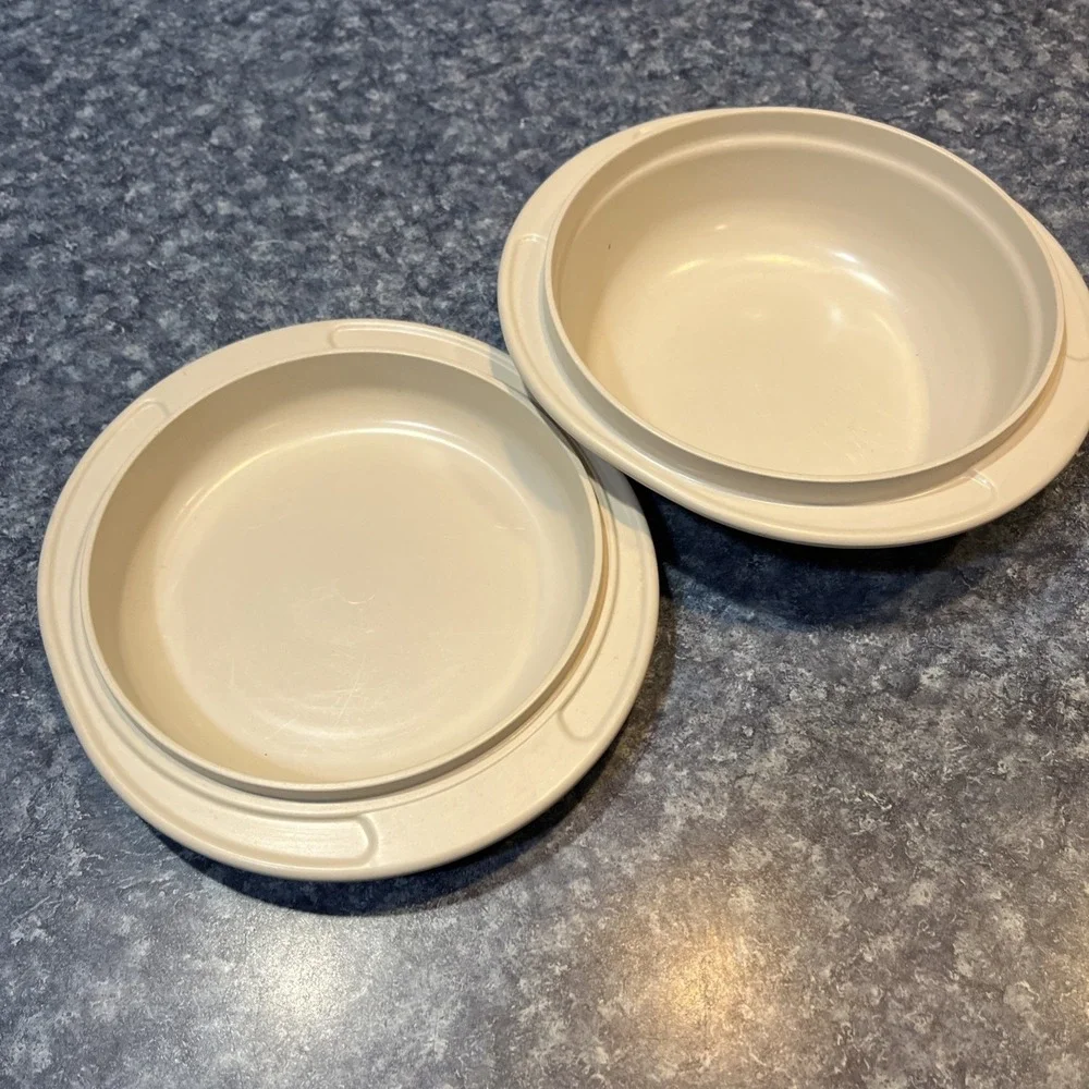 Tupperware ALMOND 2 PC Stack Cooker SET - MICROWAVE COOKING - 2 Cup, 1 Cup Set